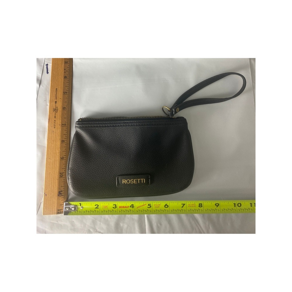 Rosetti Black Pebble Grain Faux Leather Wristlet Pouch Gold Tone Hardware Small